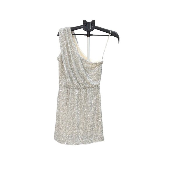 🎄✨ Layered With Love Silver Sequin One-Shoulder Holiday Party Dress Sz S NWT - Picture 3 of 6